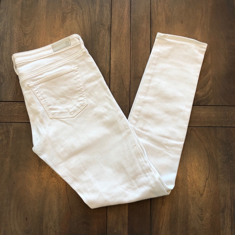 AG White Distressed Skinny Ankle Jeans, Size 27